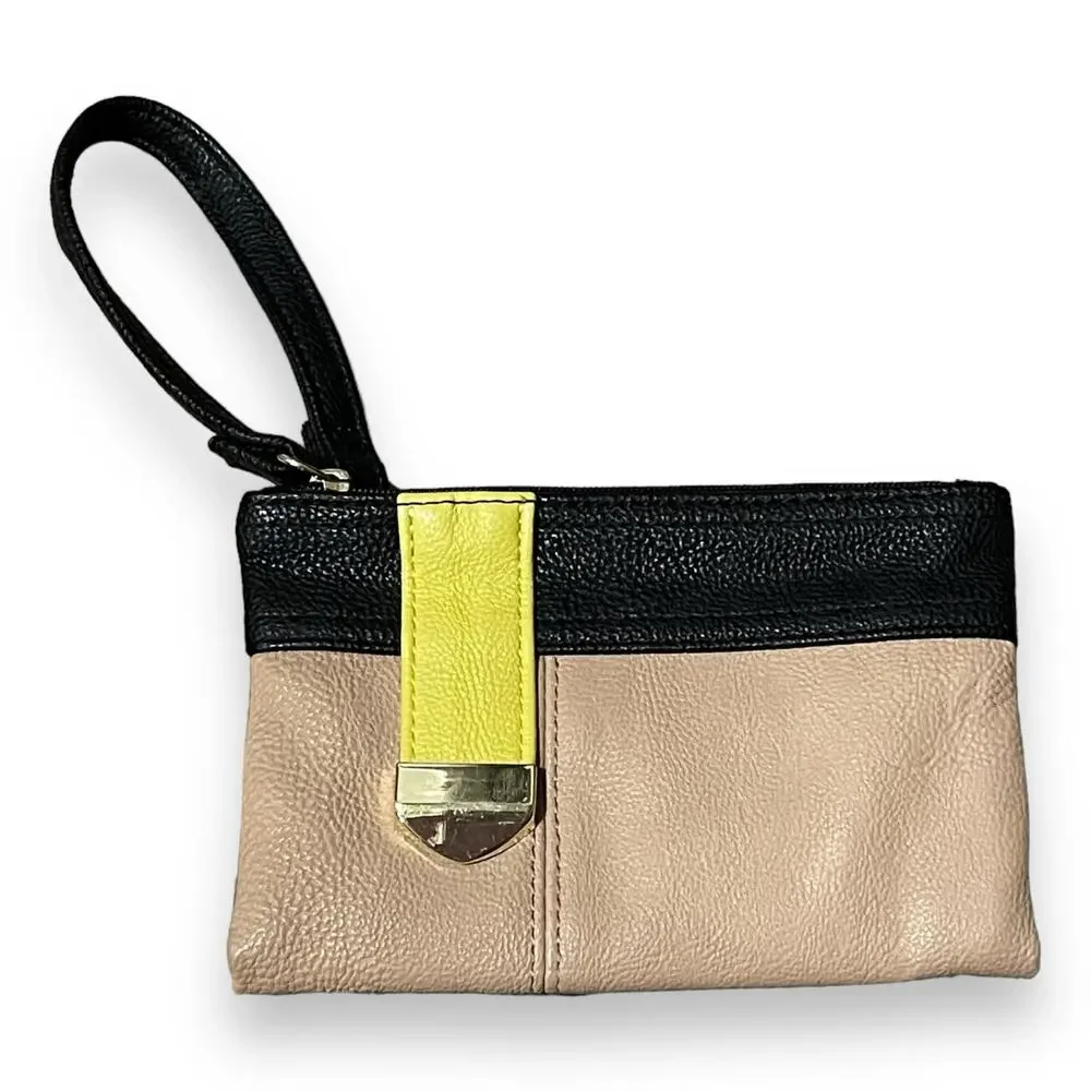Steve Madden Double Zip Wristlet Clutch Tan Black Yellow